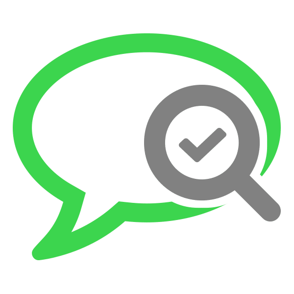 A green icon with a magnifying glass on it.