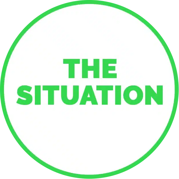 A white circle outlined in green with the words "THE SITUATION" in bold green capital letters centered inside, perfect for music marketing visuals.